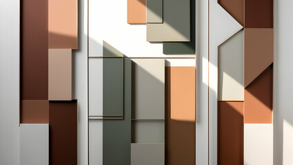 Poster - geometric shadows play: modern architecture in warm hues, bathed in natural light, creating an inter