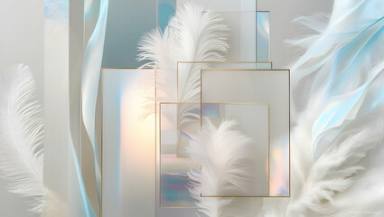 Canvas Print - ethereal elegance: abstract minimalist white and gold minimalist background with feathers & prismati