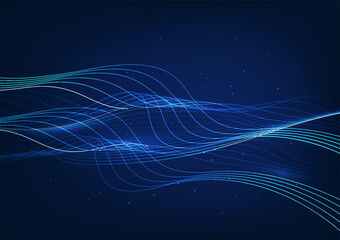Poster - Abstract background technology. Layered flowing particle waves. Represents the overlapping of data being processed by cyber technology. Illustration, Vector.
