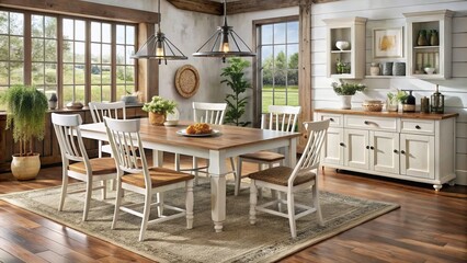 Wall Mural - American Furniture Warehouse White Farmhouse Table rustic dining room decor farmhouse style table set country kitchen