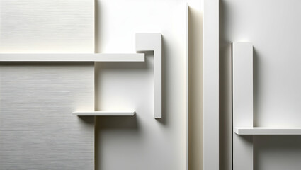 Poster - Geometric Minimalism: Abstract composition of black, white, and beige geometric shapes on a white background, evoking a sense of balance and modernity.