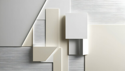 Poster - Geometric Minimalism: Abstract composition of black, white, and beige geometric shapes on a white background, evoking a sense of balance and modernity.
