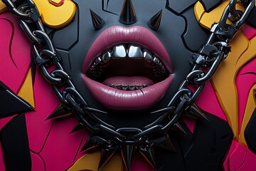 Poster - Piercing with a rebellious, punk-inspired design, depicted in an artwork where piercings feature spikes, chains, and black metals, creating a look that is bold and defiant