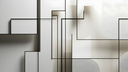 Poster - Geometric Minimalism: Abstract composition of black, white, and beige geometric shapes on a white background, evoking a sense of balance and modernity.