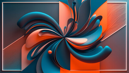 Poster - Abstract Swirls of Color: A mesmerizing blend of teal, orange, and white forms a dynamic, abstract composition. The interplay of swirling lines and organic shapes creates a sense of movement and energ
