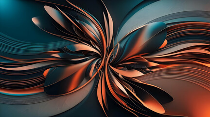 Poster - Abstract Swirls of Color: A mesmerizing blend of teal, orange, and white forms a dynamic, abstract composition. The interplay of swirling lines and organic shapes creates a sense of movement and energ