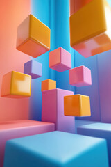 Poster - Floating colorful cubes creating a vibrant and modern abstract background with a gradient effect in a   style.