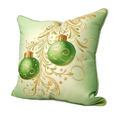 Elegant green Christmas-themed decorative pillow with ornament patterns, perfect for holiday home decor and seasonal ambiance.