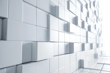 Poster - Modern abstract white  cube wall texture. Minimalistic geometric pattern for architectural design and interior decoration. High-tech background.