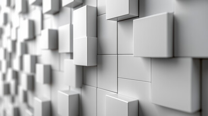 Poster - Modern abstract architectural background with  geometric white cubes protruding from a clean, smooth surface. Minimalist and stylish design.