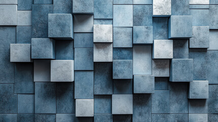 Poster - Abstract  geometric pattern with blue and gray cubic shapes forming a modern textured background. Ideal for artistic, architectural, or design projects.