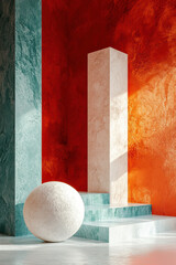 Poster - Abstract modern architecture with geometric shapes and vibrant colors. A striking visual of contrasting textures and forms.