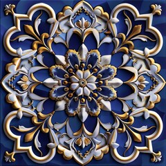 Sticker - Imagine a 1x1 tile design with a 3D effect, featuring Islamic-style decorative patterns