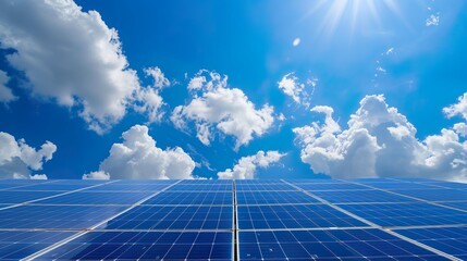 Photovoltaic solar panels on blue sky background