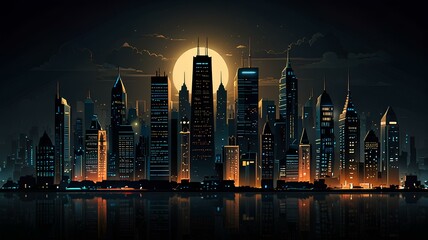 Wall Mural - Night city architecture metropolis.