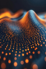 Poster - abstract futuristic digital wave with glowing orange dots on a dark background. ai, technology, and 
