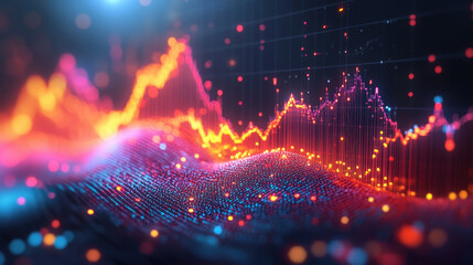 Poster - Abstract representation of data analysis with colorful glowing graphs, futuristic visual of data science, technology, and financial statistics.