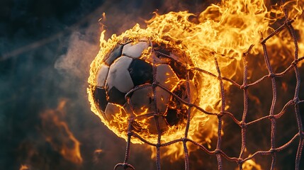 Wall Mural - Fiery Football Goal: A Blazing Triumph