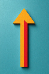 Poster - A vibrant yellow and red arrow pointing upwards against a textured teal background, symbolizing progress, direction, and growth in a dynamic way.