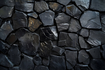 Wall Mural - Close-up of a dark, textured stone wall.