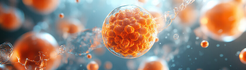 Poster -   of biological cells under a microscope, showcasing intricate details, perfect for science and medical-related projects.