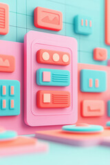 Poster - Abstract colorful  shapes with a pastel palette creating a futuristic and playful scene, perfect for modern graphic design and digital art.