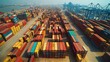 © Bright Studio - arafly stacked containers are lined up in a large port