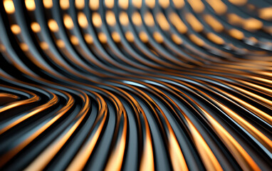Poster - Abstract three-dimensional metallic surface with smooth, flowing curves and glowing highlights, perfect for modern design projects and backgrounds.