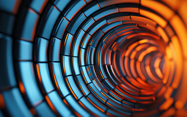 Poster - Abstract  illustration of a colorful, futuristic tunnel with vibrant blue and orange hues, conveying a sense of motion and technological advancement.