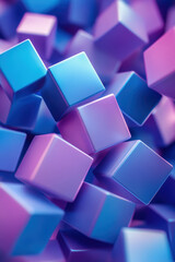 Abstract geometric composition with gradient cubes in vibrant purple and blue hues, creating a modern and dynamic visual effect.