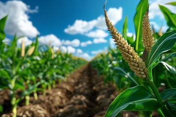 Poster - Biomass growth and investment are captured in a realistic photo of an expanding bioenergy farm, with fields of energy crops ready for harvest