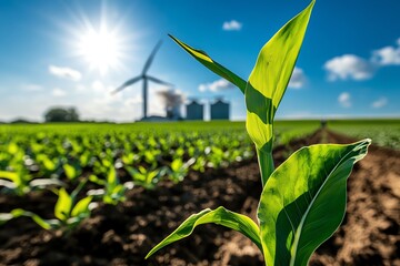 Poster - Biomass project development is captured in a realistic photo of a bioenergy farm under construction, with energy crops in the background