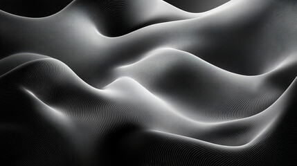 Poster - Elegant abstract black and white wavy lines design, showcasing smooth, flowing curves and modern minimalism for creative backgrounds and designs.