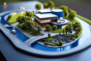 Fototapete - Biomass structural design is highlighted in a minimalist blueprint of a bioenergy facility, focusing on modern engineering techniques