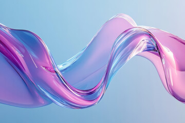 Poster - Vibrant  abstract wave design with fluid pink and purple colors on a serene light blue background, capturing dynamic and smooth movement.