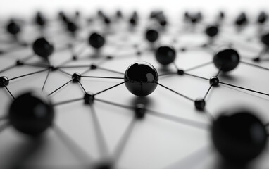 Poster - Abstract   of black interconnected spheres representing a network or molecular structure on a smooth, light background.