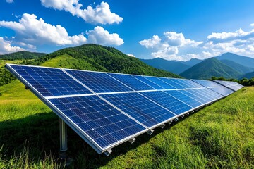 Poster - Clean energy plant operation is captured in a realistic photo showcasing the day-to-day functioning of a solar farm