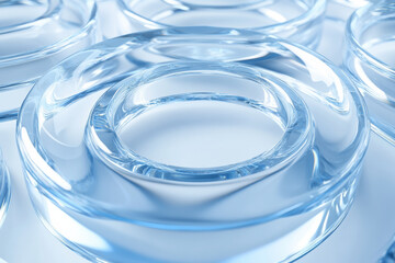 Poster - Close-up of transparent circular glass objects with a smooth surface and abstract reflections. Perfect for backgrounds, textures, or design elements.