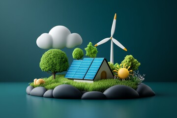 Fototapete - Clean energy safety compliance is featured in a minimalist design that highlights the standards and protocols in solar and wind energy production