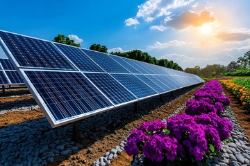 Poster - Cost-effective clean energy is showcased in a realistic photo of a community solar project, emphasizing affordable renewable energy for all