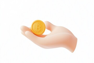 3D cartoon hand holding a coin isolated on background 