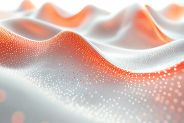 Poster - Abstract digital landscape with wavy surfaces and dotted texture in white and orange tones, representing data flows and futuristic technology.