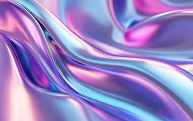 Poster - Abstract background with smooth, vibrant metallic waves in pink, blue, and purple hues. Ideal for creative projects, digital art, and design textures.