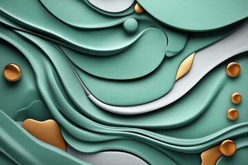 Aufkleber - Mint color abstract patterns with flowing and organic shapes, depicted in an artwork where abstract patterns in mint and pastel tones flow together, creating an organic and soothing design