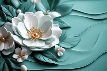 Poster - Mint color floral patterns with soft and subtle details, depicted in an artwork where floral patterns in mint and pastel tones are delicately detailed, adding a touch of nature and elegance