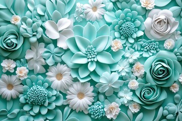 Poster - Mint color floral patterns with soft and subtle details, depicted in an artwork where floral patterns in mint and pastel tones are delicately detailed, adding a touch of nature and elegance