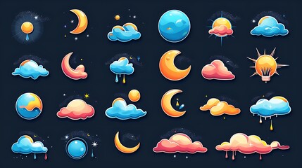 vector weather icons, meteorology symbols,