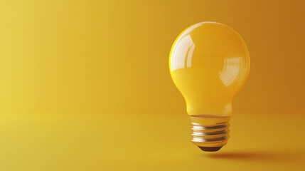 Wall Mural - Bright yellow light bulb on matching background. Concept of innovation, creativity, and new ideas. Minimalist and modern design.