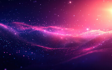 Poster - A mesmerizing digital landscape of glowing particles and waves in vivid purple and blue hues, evoking a sense of cosmic wonder and futuristic elegance.