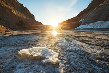 Aufkleber - Glaciers melt under a radiant sun, highlighting the stark effects of climate change on Arctic and desert environments. Generative AI